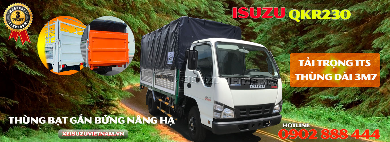 Xe tải Isuzu 1T5 thùng bạt gắn bửng nâng QKR77FE4